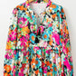 Floral Tie Neck Balloon Sleeve Blouse