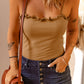 Ribbed Spaghetti Strap Lettuce Hem Bodysuit