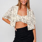 Gilli Abstract Print Lapel Collar Cropped Shirt