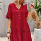 Tie Neck Buttoned Flounce Sleeve Dress