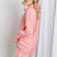 Zenana Striped Shirt and Shorts Loungewear Set in Deep Coral