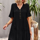 Tie Neck Buttoned Flounce Sleeve Dress