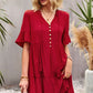 Tie Neck Buttoned Flounce Sleeve Dress