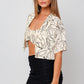 Gilli Abstract Print Lapel Collar Cropped Shirt