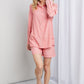 Zenana Striped Shirt and Shorts Loungewear Set in Deep Coral