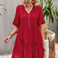 Tie Neck Buttoned Flounce Sleeve Dress