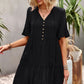 Tie Neck Buttoned Flounce Sleeve Dress
