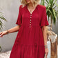 Tie Neck Buttoned Flounce Sleeve Dress