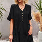Tie Neck Buttoned Flounce Sleeve Dress