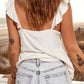 Tie Front Ruffle Shoulder Ribbed Top