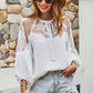 Embroidered Tie-Neck Puff Sleeve Blouse
